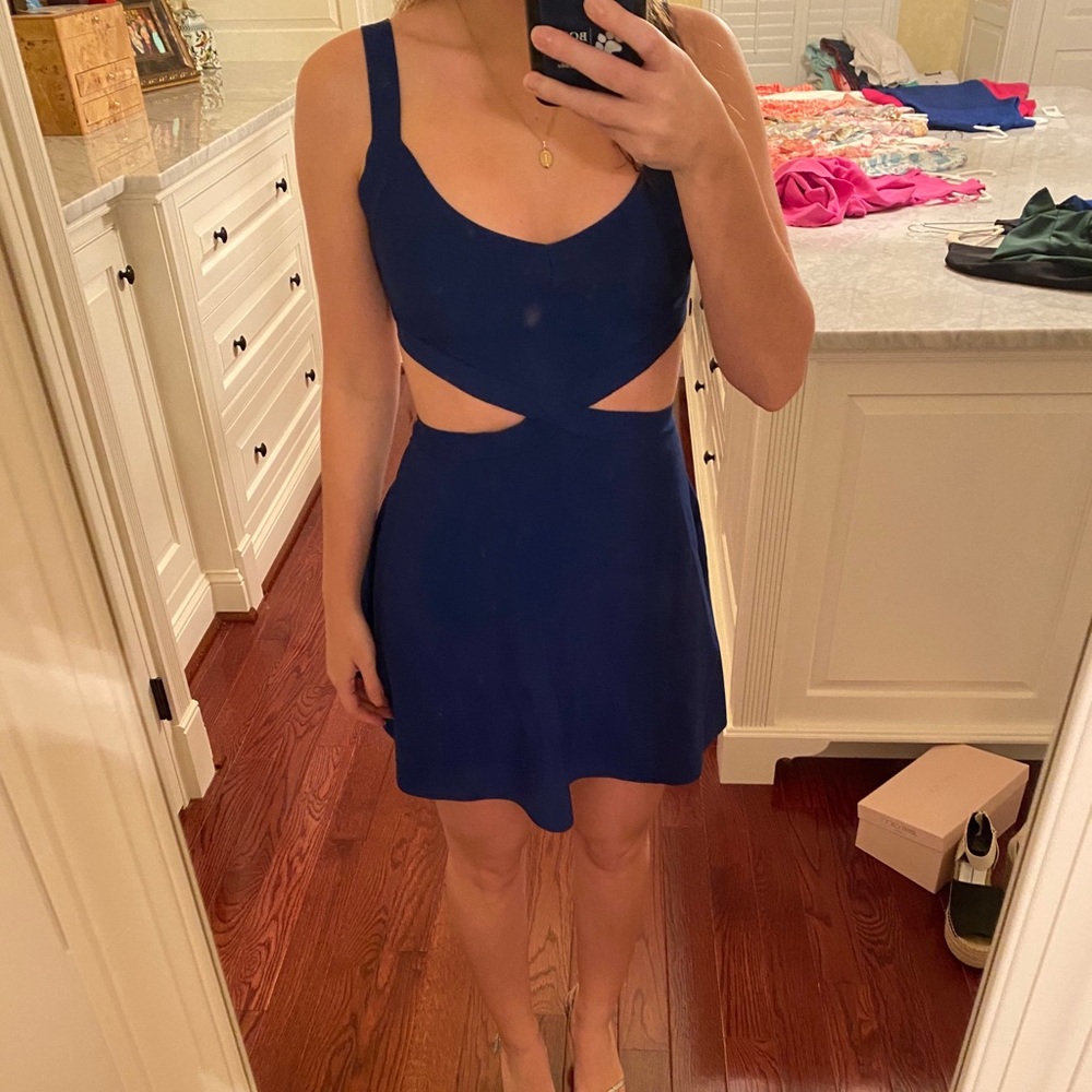 BCBG MaxAzria blue cutout flare dress size S